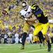 Michigan tight end Jake Butt can't quite catch a pass as Notre Dame safety Matthias Farley breaks up the play in the end zone during the first half at Michigan Stadium on Saturday, September 7, 2013. Melanie Maxwell | AnnArbor.com